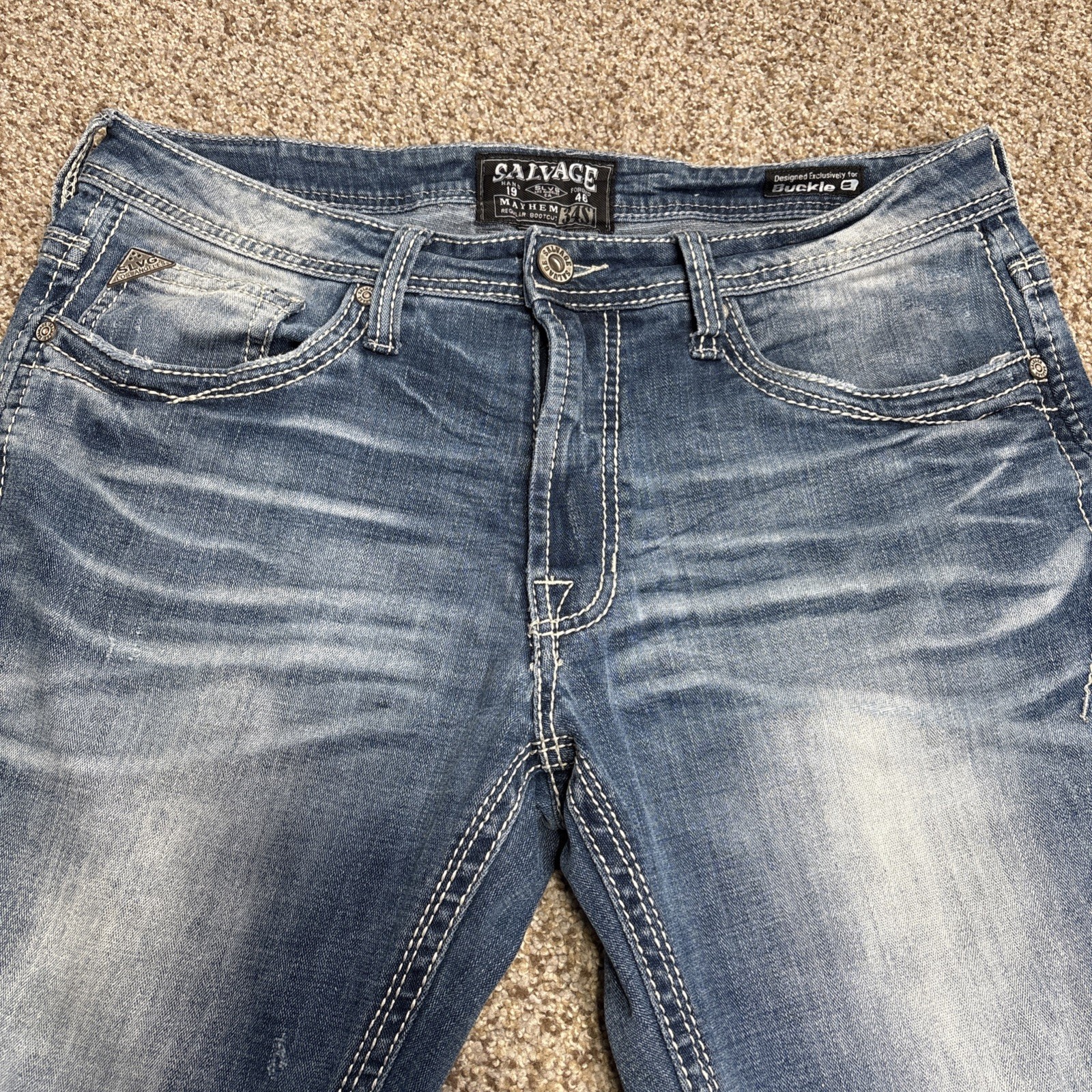 Buckle Salvage Jeans Mens 34S Mayhem Bootcut Medium Acid Wash Fits 36 X 30 - View 2