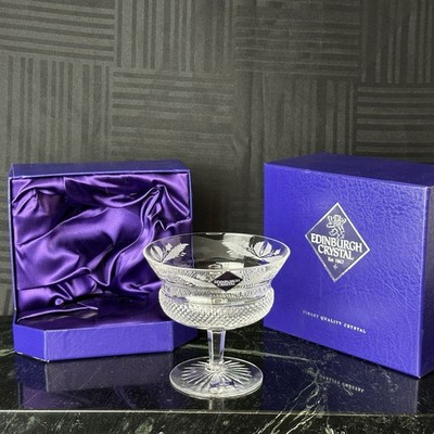 Edinburgh Crystal Scotland Peach Melba Thistle Cut +Box, H: 4 1/8 in W: 4 3/8 in