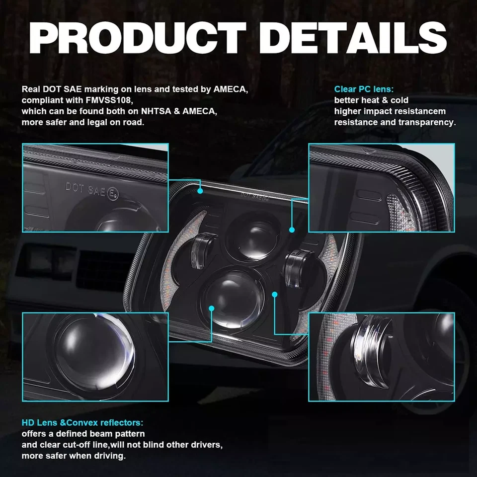 Par de faros LED 5x7 7x6" haz alto/bajo para Dodge W150 W250 Ramcharger Ram 50 Foto 3 de 4