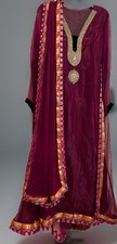 L- Women anarkali long georgette 2 piece party dress, dark purple