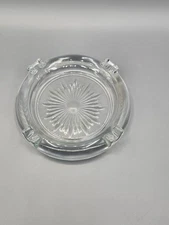 Vintage Round Glass Ashtray Clear Starburst Pattern 5" Ash Tray