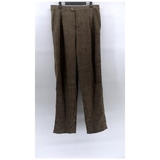 YSL YVES SAINT LAURENT Men's Brown Pleated Straight-Leg Pants SZ 44 US34