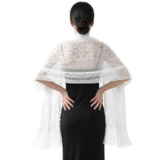 Women's Floral Lace Scarf Shawl with Tassels for Evening Party Wedding - White
