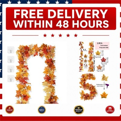 AWARDSEN Fall Maple Leaf Garland 2 Pack 13 ft Artificial Decor
