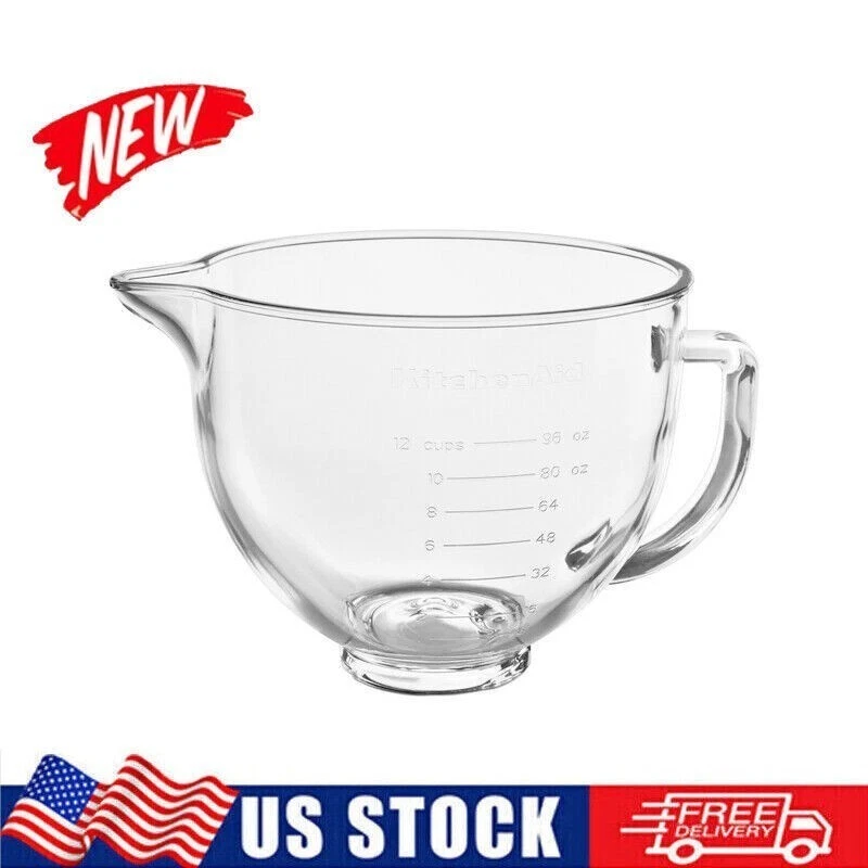 5 Quart Tilt-Head Glass Bowl with Measurement Markings Dishwasher Freezer-safe