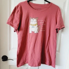 Life Is Good Shirt XL Pink Cat Graphic Either You Love Cats Or You're Wrong Tee