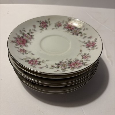Vintage Roberts China Doris Pattern Fine China Pottery Pink Floral Saucer Set 5