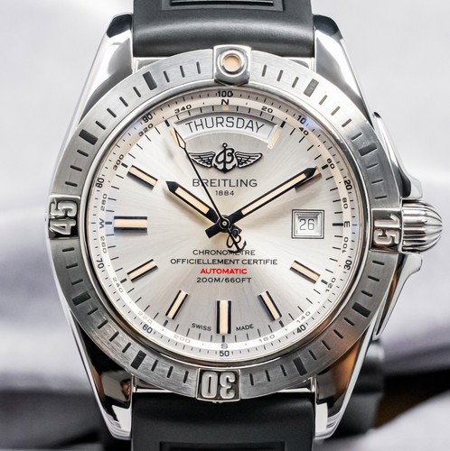 Breitling Galactic 44 Day Date Silver Dial Rubber Deploy Boxe ...