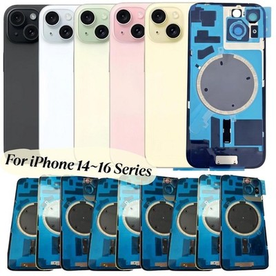 For Apple iPhone 16 15 14 Plus Pro Back Glass Replacement with Logo/Metal/Magnet
