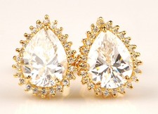 3.50 Ct Pear Cut White Diamond Studs In Yellow Gold Finish - Tariffs Free