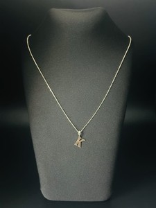 14K Gold K Initial Necklace 45cm 1mm Solid Forze Chain 2.08g 585 Letter Pendant