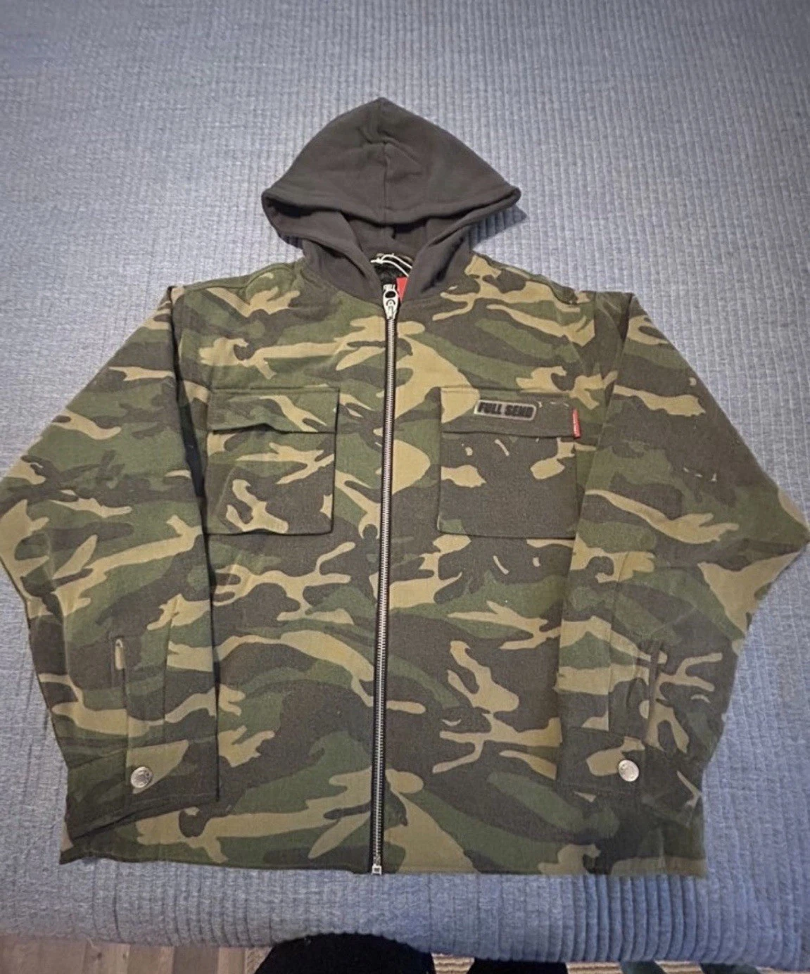 Full Send Camouflage Hooded Insulated Jacket Men's Large Quilted Pockets Zip