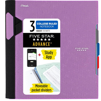 Five Star Advance 3 Subject College Rule Movable Pocket Dividers Purple