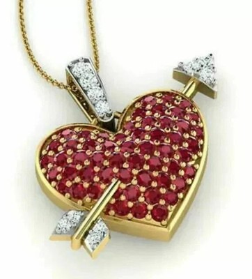 2.00Ct Heart Cut Lab Created Red Ruby Heart Women Pendant 14K Yellow Gold Plated