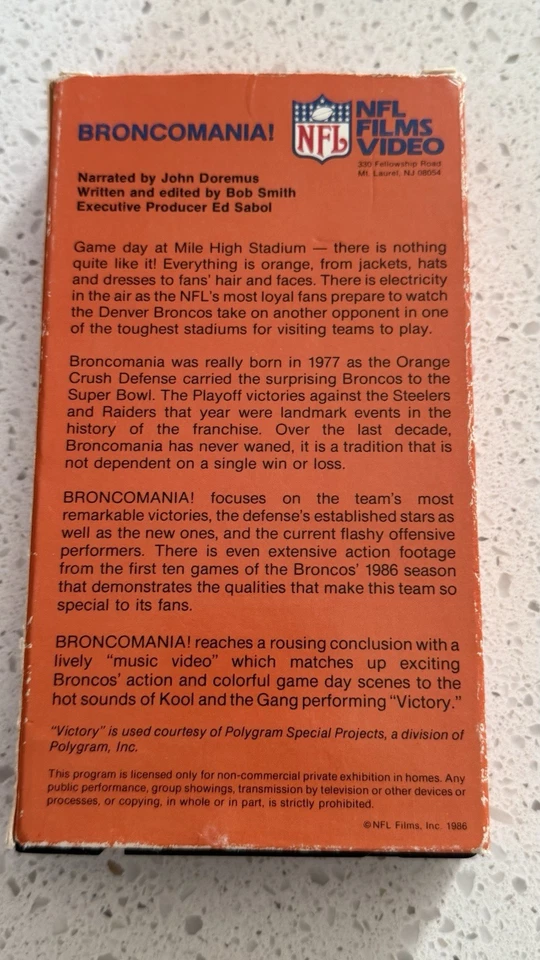 Vintage 1986 NFL Film BRONCOMANIA Denver Broncos VHS Kool & the Gang Victory - Image 3 of 3