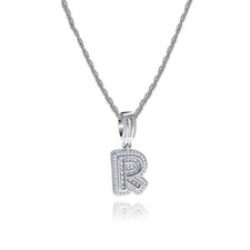Initial A-Z Name Letter Charm Necklace for Women Men Pendant Clear CZ Alphabe...