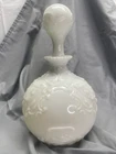 Antique Milk Glass Embossed Barber Perfume Decanter Scroll Pattern Bull Vintage