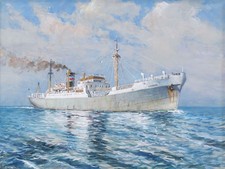 Tableau dessin gouache encadré peintre Marine Albert BRENET cargo Crozon mer