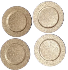 13” Chargers Plates Gold Plastic Set/4 Floral Paisley Embossed