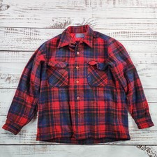 Pendleton Board Shirt Men's M Red Blue Plaid Wool Flannel Made in USA Vintage