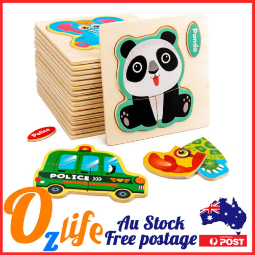 3-5Pcs Baby Early Learning Kids Wooden Puzzle Toddler Jigsaw 1-3 Yrs Old 10*10cm - Picture 1 of 23