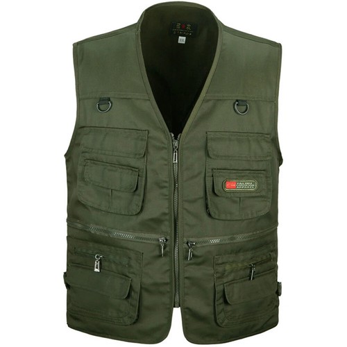 Mens Multi Pocket Vest Cargo Utility Fishing Hiking Camping Gilet Waistcoat Tops - Picture 16 of 17