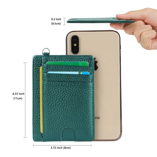 Womens RFID Slim Wallet with Keychain Leather Front Pocket Card Holder Card Case - Picture 48 of 56