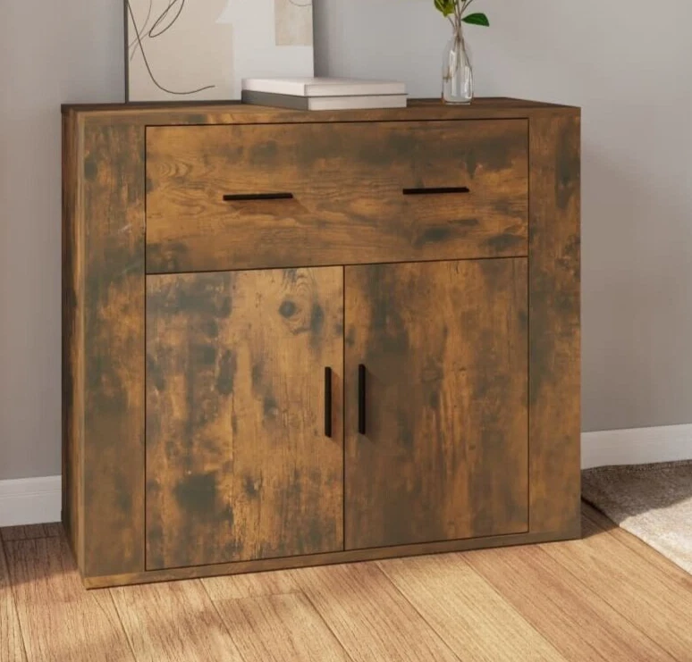 Small Sideboard Cabinet Slim Brown Cupboard Storage Unit Utility Narrow Buffet