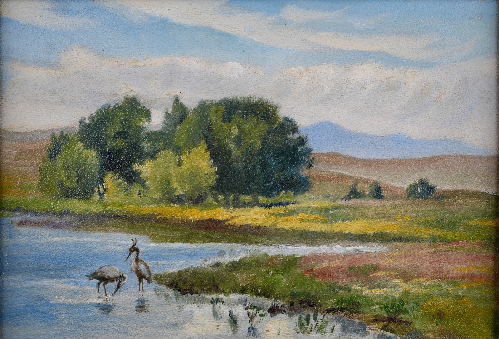 Vintage Original Landscape Oil on Board "Florida Lake Scene" By F. Hartung