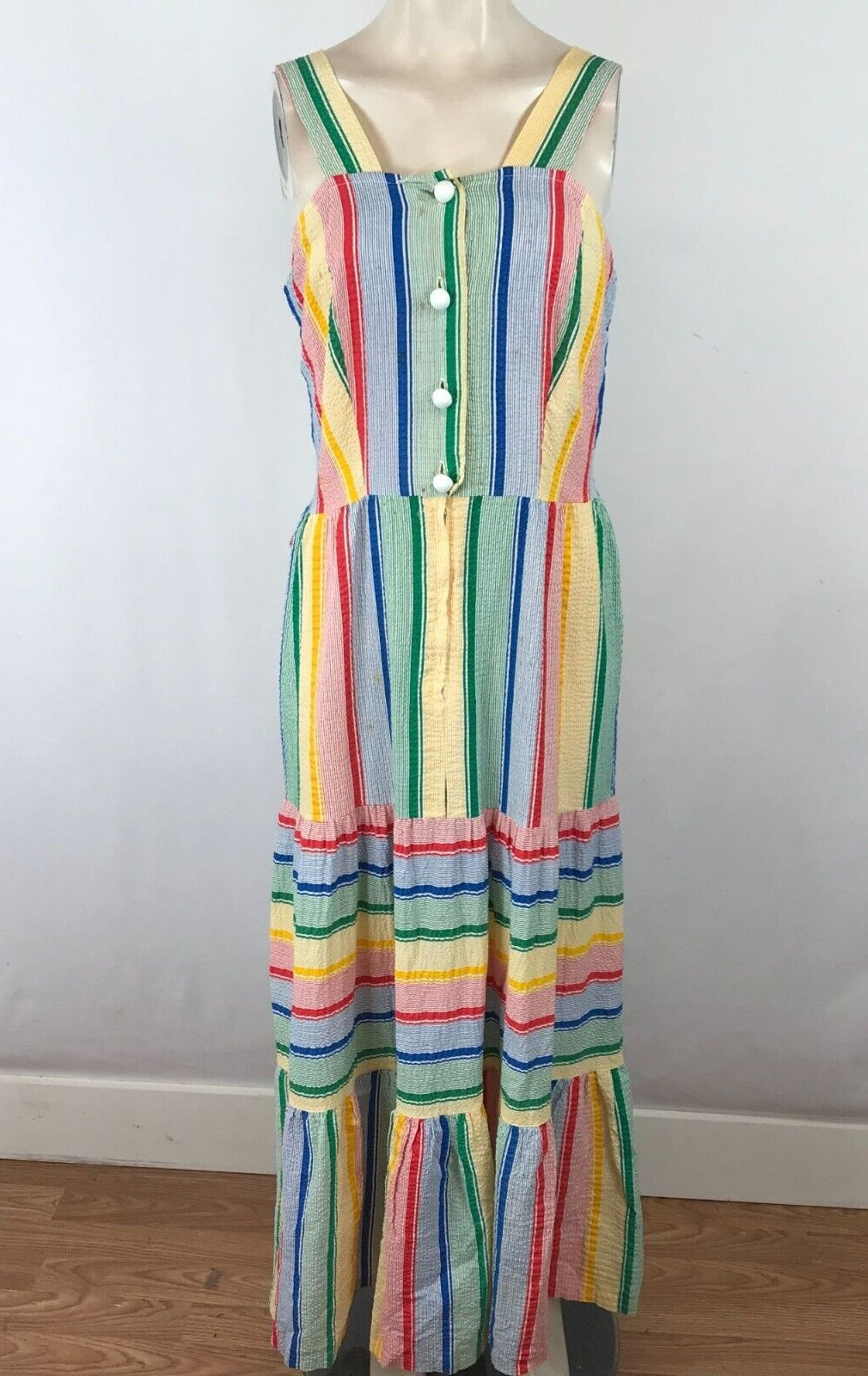 DE COLECCIÓN SEARS - MUJER 14 - MAXI SIN MANGAS ARCO IRIS DIVERTIDO VESTIDO CASA DE VERANO
