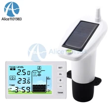 Solar Ultrasonic Level Guage Home LCD Water Level Meter Temperature Alarm Clock
