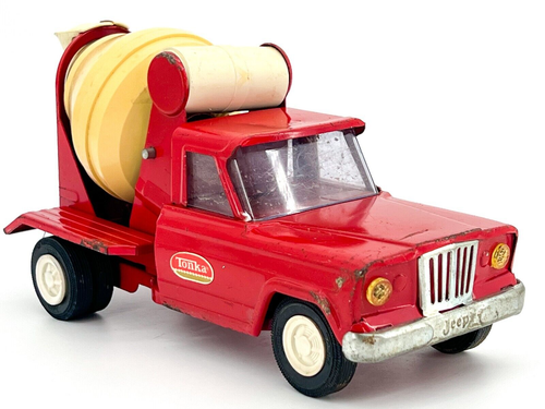 Vtg Original Tonka Truck Cement Mixer Pressed Steel Red Jeep Man Cave Desk Toy - Picture 2 of 11