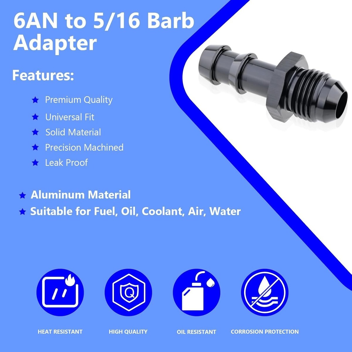 555-100844: -6 AN to Straight 5/16 in. Hose Barb Adapter