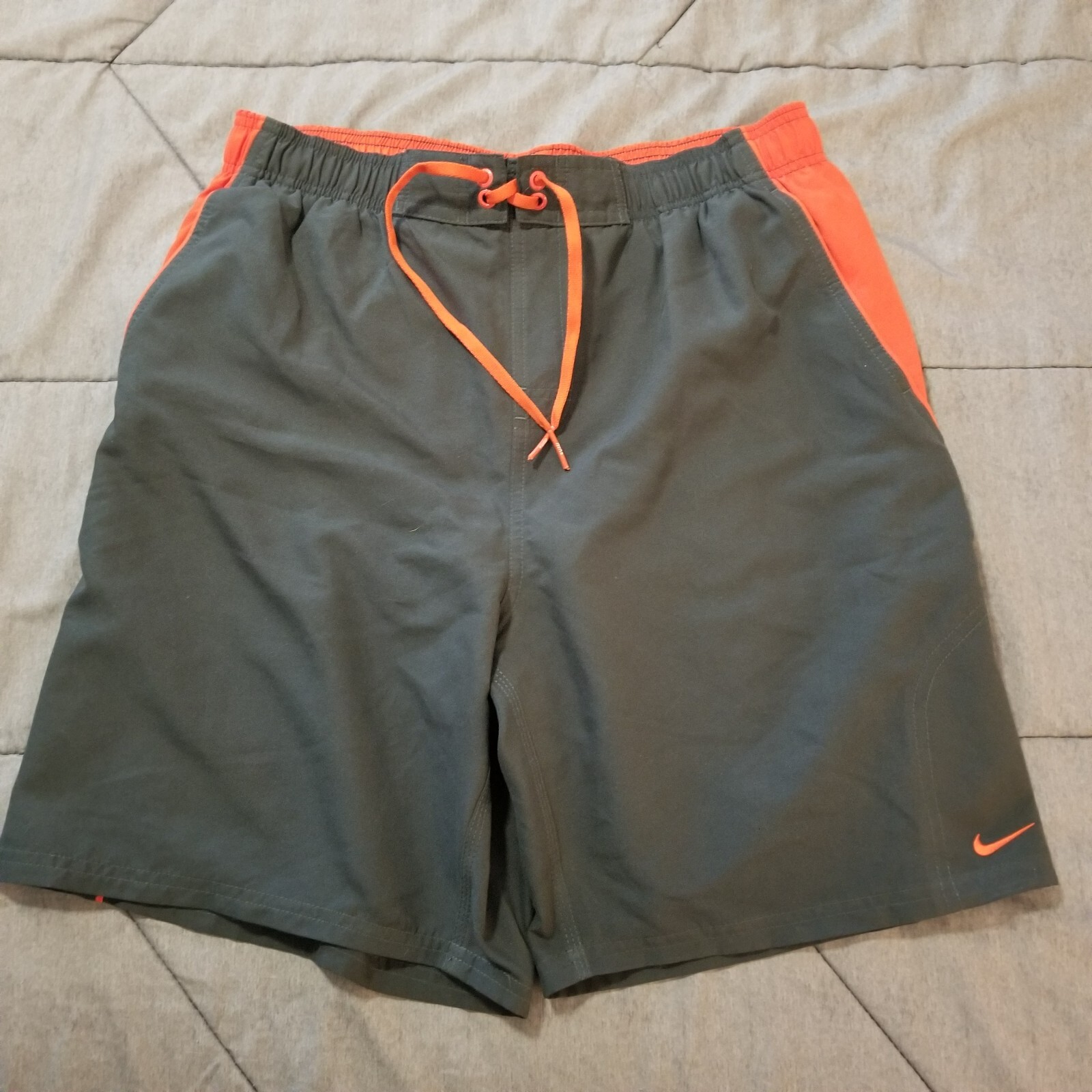 Nike Swim Board Shorts - Men's Large Gray/Orange Trunks Pockets Drawstring