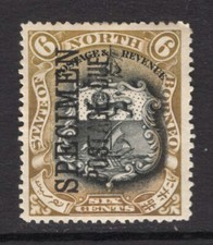 M17790 North Borneo/Sabah 1897 SGD18S - 6c black & bistre brown ovpt SPECIMEN.