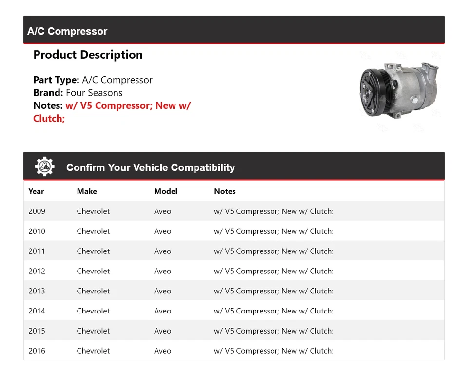 Компрессор кондиционера для Chevrolet Aveo 2009-2016 годов выпуска 4 сезона 2010 2011 2012 2013 2014 годов выпуска - Изображение 2 из 4