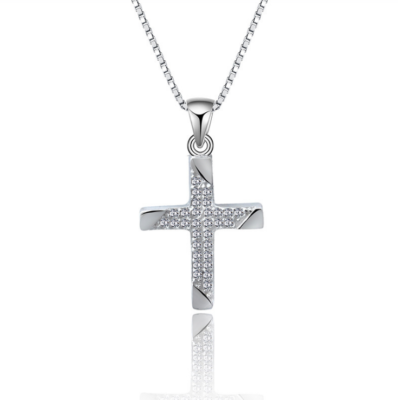 Women 925 Sterling Silver Cross CZ Cubic Zirconia Pendant Necklace