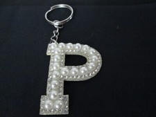 LETTER P INITIAL FAUX PEARL KEYCHAIN