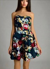 Windsor Women's Floral Print Strapless Dress Size M Black Multi-color Babydoll