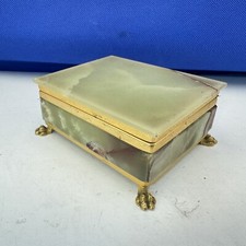 Jade Chest Green Onyx Marble Box Lions Feet Hinge Lid Vintage Jewellery Trinkets