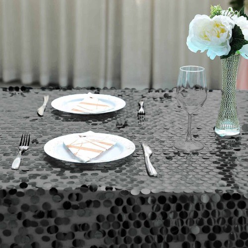 Black Rectangular 90x156" Large Payette Sequin Tablecloth Wedding Catering SALE - Picture 6 of 8