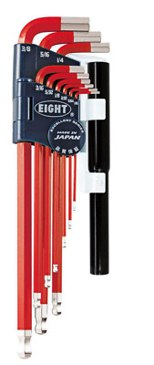 Eight Tool TEL-S9NPRE Red Taper Head Hex Key Set of 9 Pcs. Includes Cheater Bar
