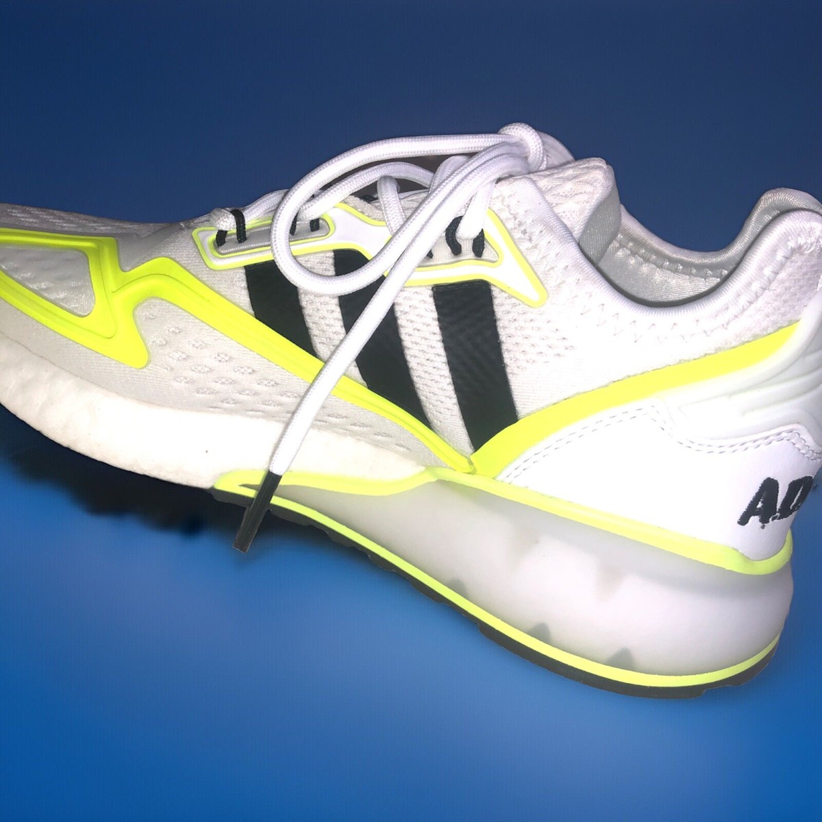 Adidas ZX 2K Boost J White & Volt Athletic Training Shoes Sz