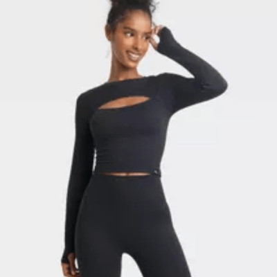 JoyLab Women s Black Textured Seamless Front Cutout Top, Size XS, NWT