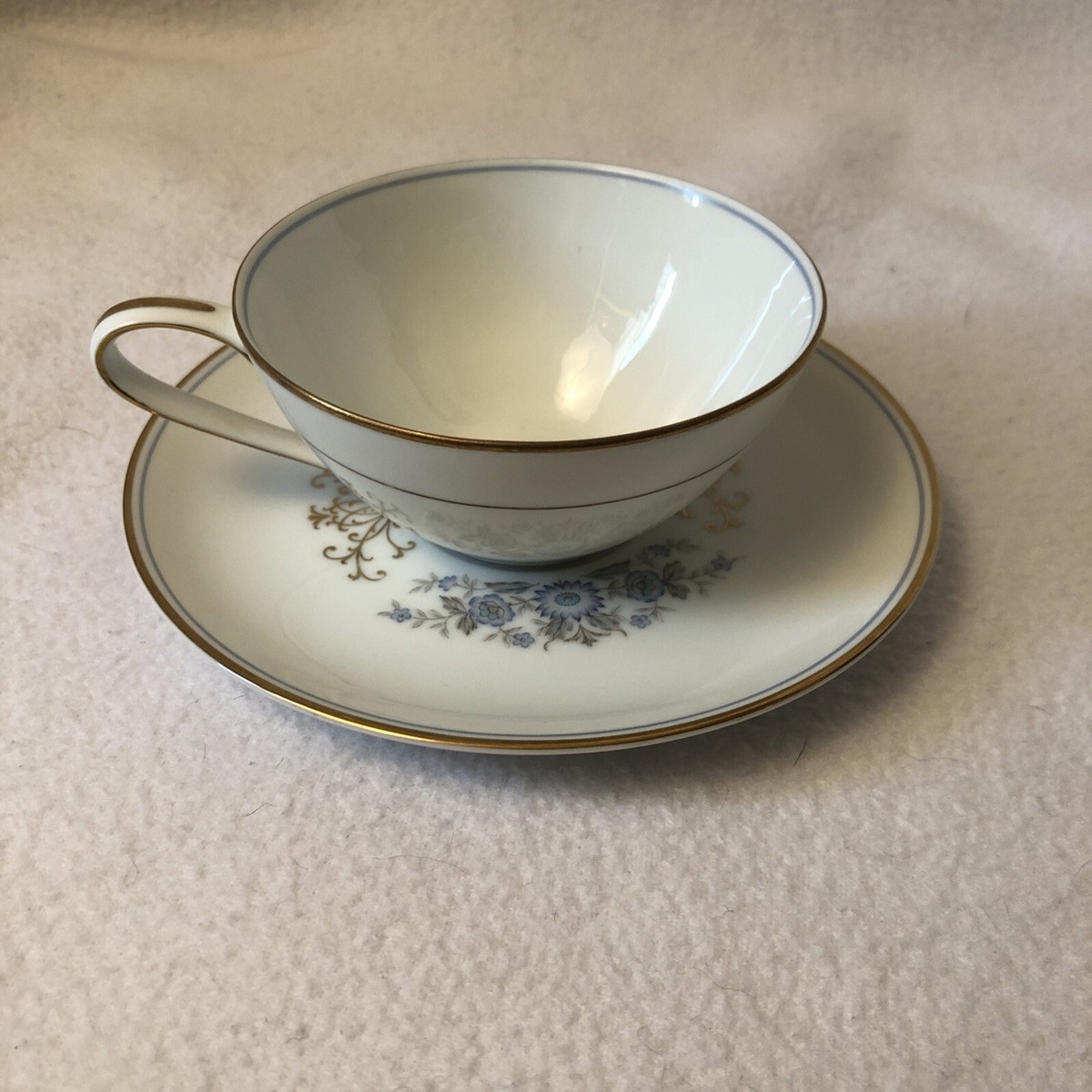 VTG Tea Cup Plate Set by Noritake Mentone 6018 Blue Floral Gold