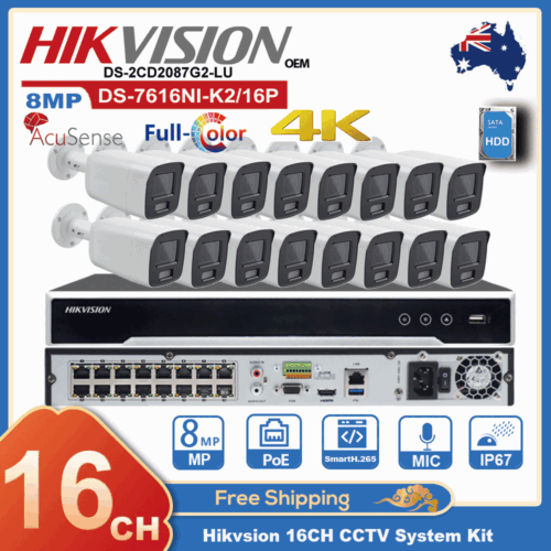 Hikvision 16CH PoE 4K NVR 8MP IP Camera AcuSense ColorVu Bullet Outdoor CCTV Kit