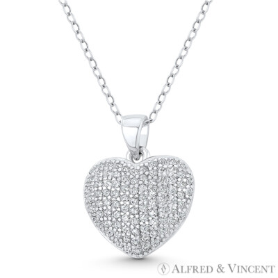 Bubble Heart CZ Crystal Love Charm .925 Sterling Silver Rhodium 19x15mm Pendant