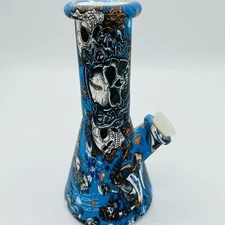 Quality Silicone Hookah Pipe 7” Blue Skulls Roller Derby Squatty 