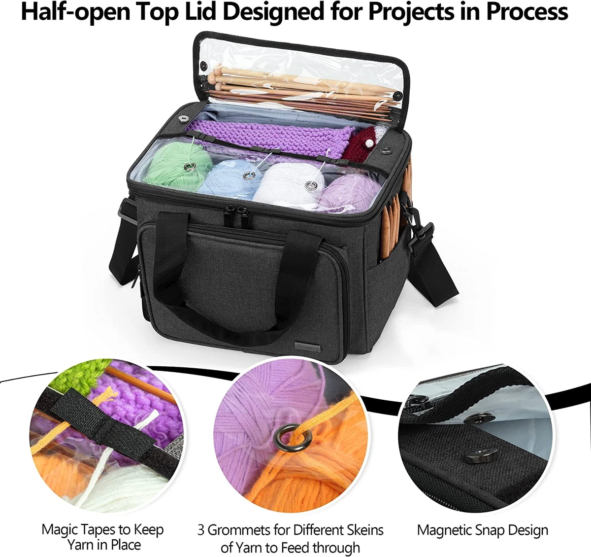 Teamoy Crochet Bag Knitting Bag Yarn Tote with Compartments for