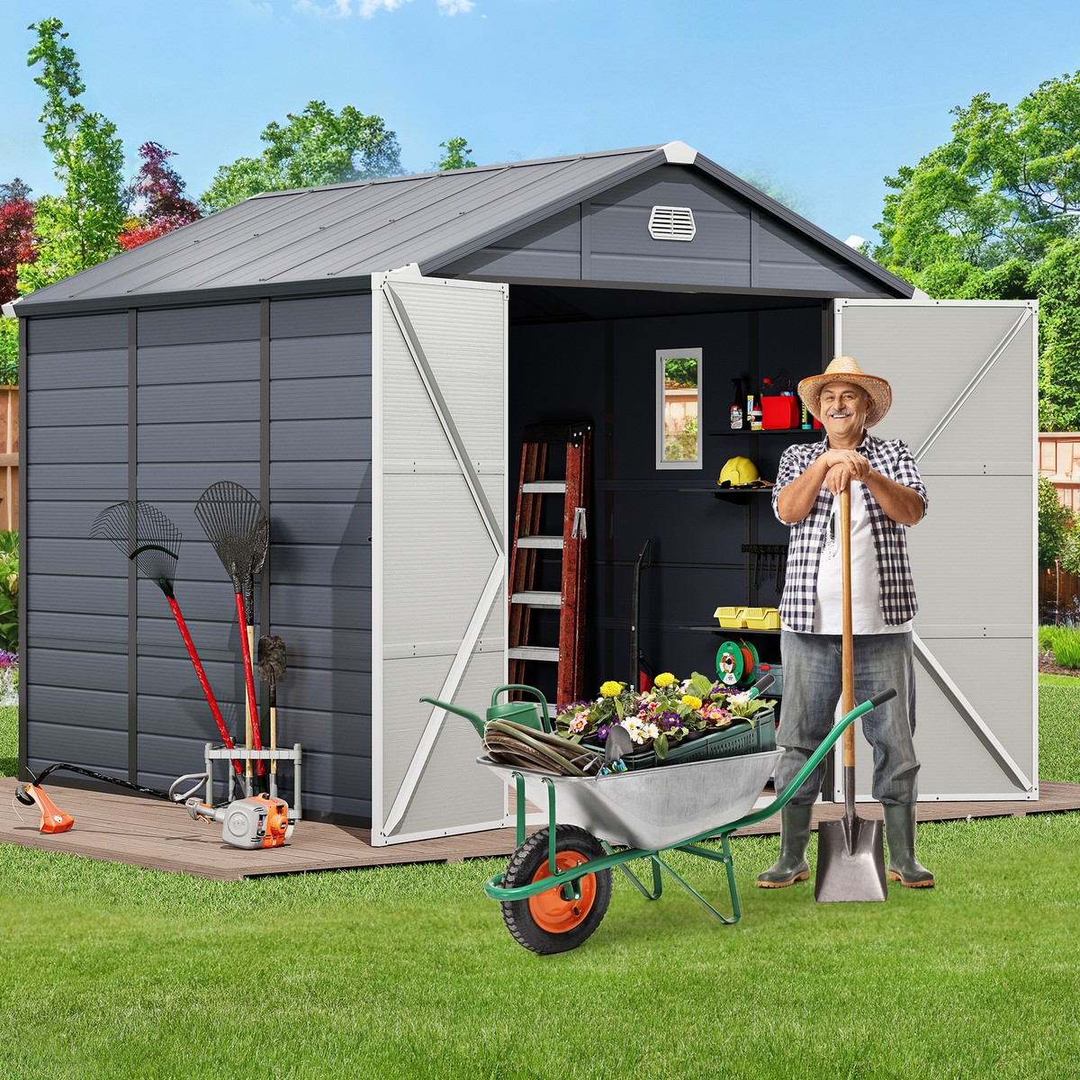 Outdoor Resin Storage Shed 8x9 FT All-Weather Garden Tools House